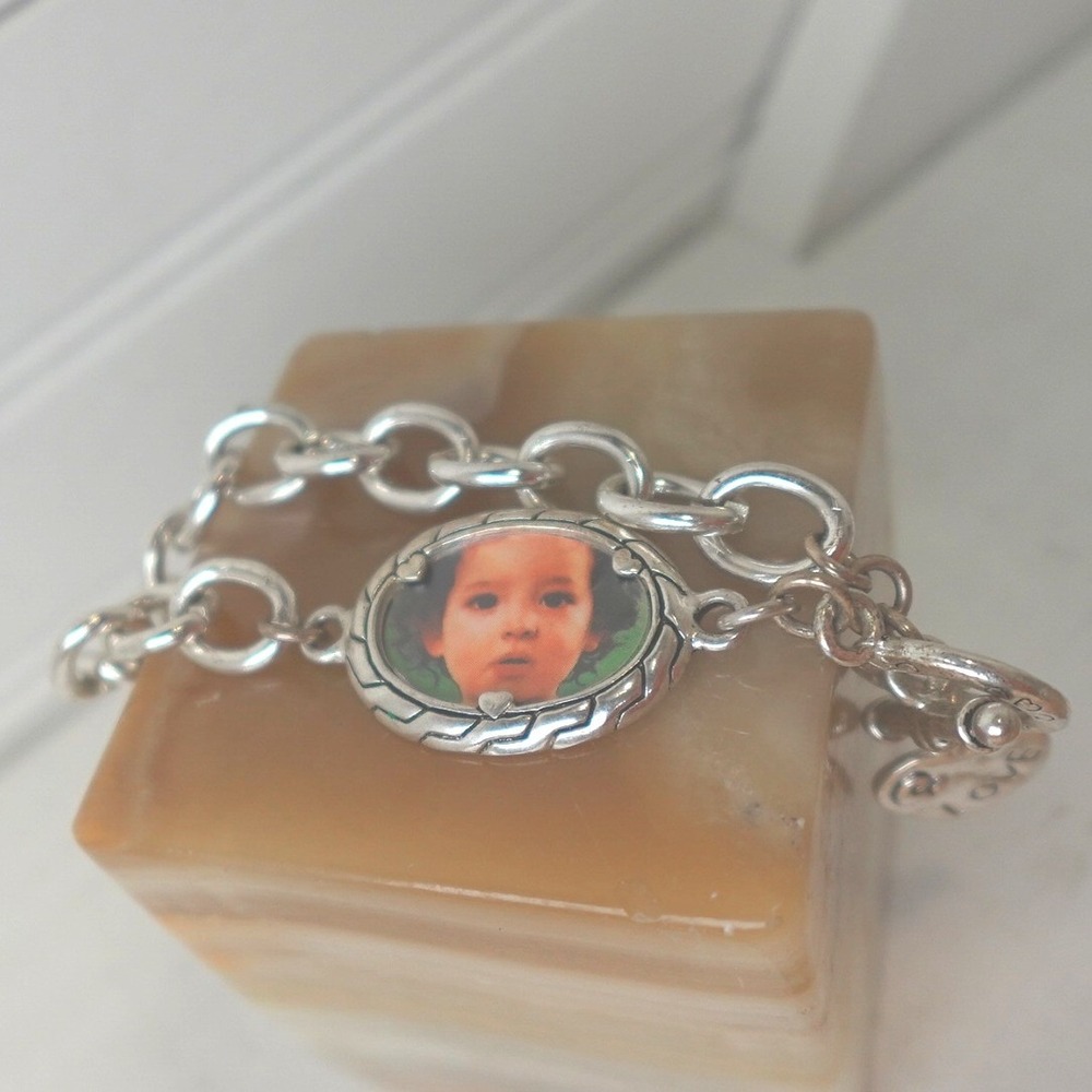 Y2K Photo Locket Charm Bracelet Silver Tone Picture Love Retro Chunk Jewelry